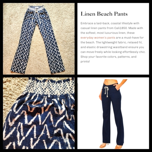 California 1850 Pants - Cali 1850 Linen Beach Pants Measures like a small 10.5in waist navy&cream